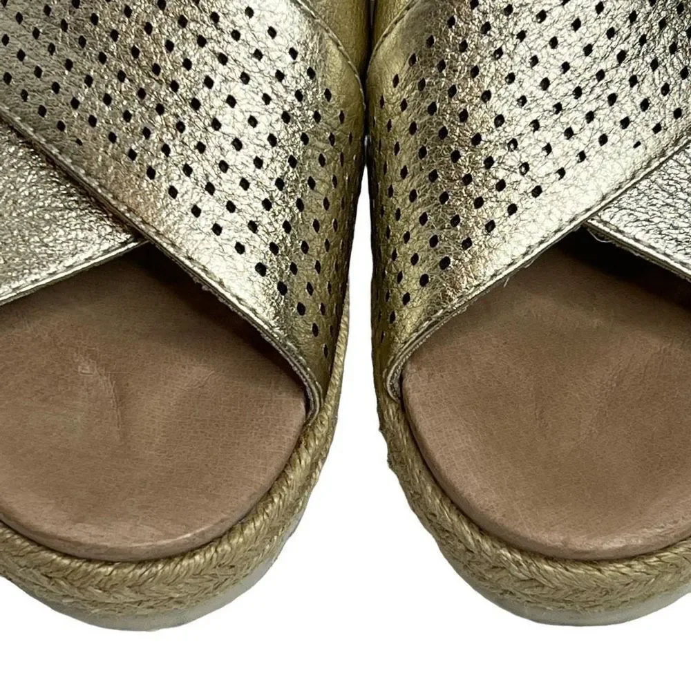Earth modena marigold gold leather espadrille wedges size 7
